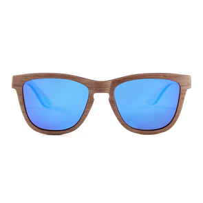 Bryn Collection Beech Wood Sunglasses with Real Mirror Blue Polarized Lens
