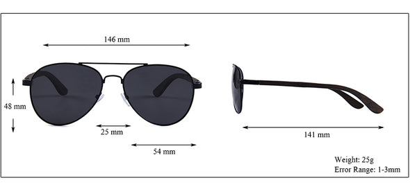 Zebra Wood Sunglasses Aviator Style with Silver Polarized Mirror Lens