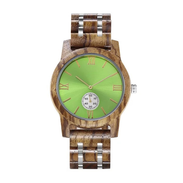 The Ash Collection (Walnut and Stainless Steel) Green Dial Wood Watch