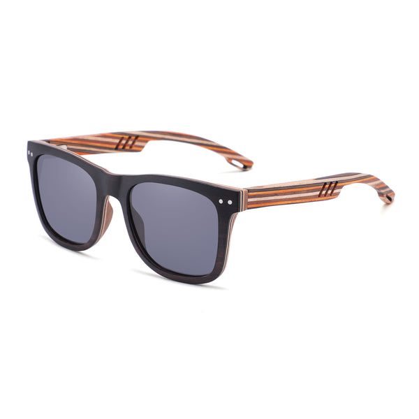 Maco Collection Ebony Skateboard Wood Sunglasses with Smoke Lens