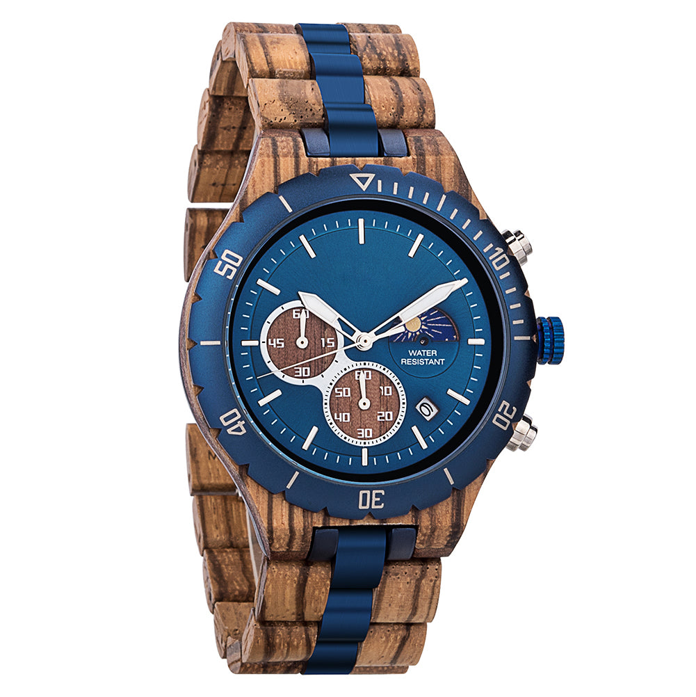 Aspen Chronograph Moonphase Zebra Wood Watch