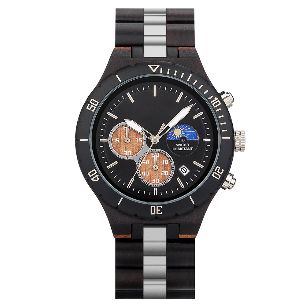 Aspen Chronograph  Moonphase Ebony Wood Watch