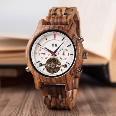 The Frankie Collection (Automatic Mechanical Zebra Wood Large Dial) Watch